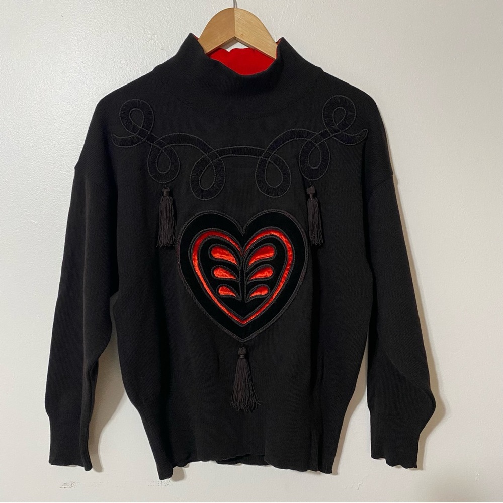 Vintage Escada wool tassel heart sweater